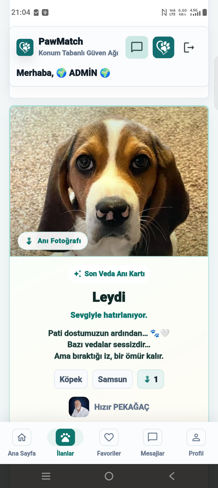 PawMatch Son Veda anı kartı ekranı