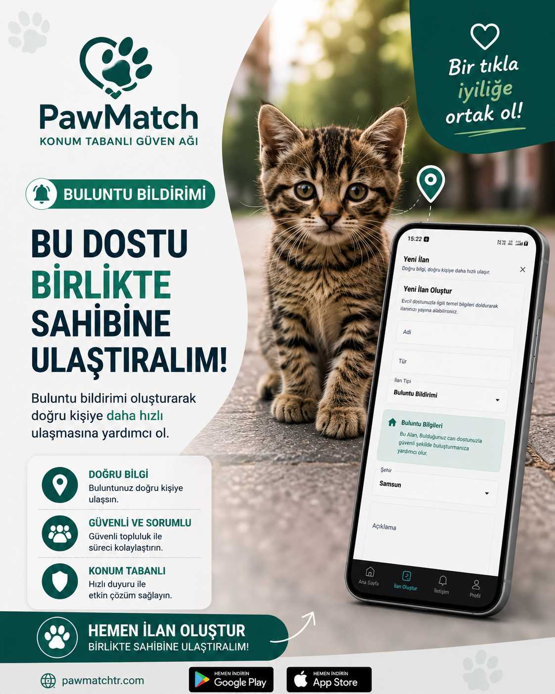 PawMatch buluntu bildirimi sosyal medya görseli
