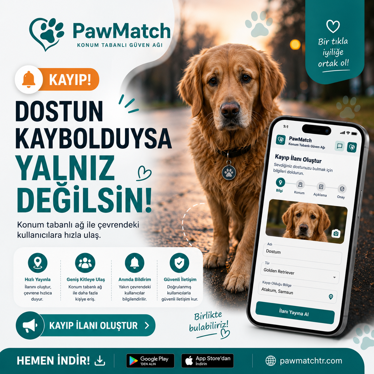 PawMatch kayıp ilan sosyal medya görseli